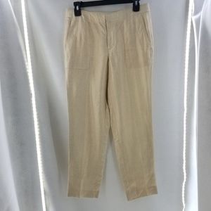 J. CREW White and Gold Metallic Linen Pants Sz 2